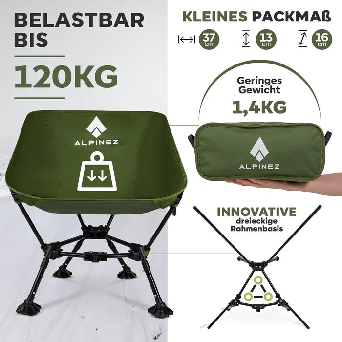 Складане крісло для кемпінгу, легке, регульоване по висоті Невеликий розмір упаковки Складане крісло для кемпінгу Ультралегке крісло для риболовлі Пляжне крісло на ніжках Зелене