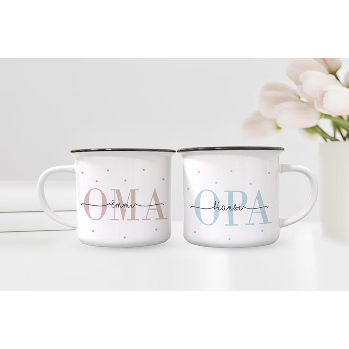 Персоналізований набір із 2 чашок Бабуся Дідусь Кераміка Ідея подарунка для бабусі й дідуся Оголошення про вагітність (Бабуся Дідусь Емальований вигляд)