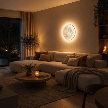 Стельовий LED-світильник Trio Leuchten Lunar 627514000, акрил з мотивом місяця, змінні фази місяця, 1 x 22 Вт LED, регулювання яскравості, функція нічного підсвічування, з пультом ДК, білий, діаметр 40 см