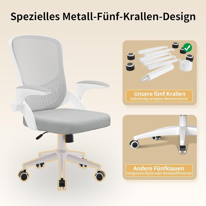 Ергономічне офісне крісло naspaluro, стілець для роботи з підлокітниками, що розкладаються на 90, унікальна поперекова підтримка, дихаюча сітчаста оббивка для домашнього офісу, кабінет, сірий (без підголівника)