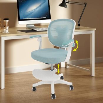 Дитячий письмовий стілець з регулюванням висоти, регульованими підлокітниками, обертовий стілець/підлітковий стілець з підставкою для ніг, регульований письмовий стілець для дітей віком 6-18 років (світло-зелений)