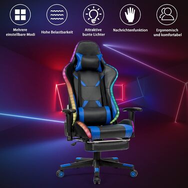 Геймерське крісло з поворотом на 360, гоночне крісло з 358 світлодіодними режимами освітлення, офісне крісло з регульованими підлокітниками, спинкою та підставкою для ніг, комп&39ютерне крісло з поперековою опорою, підголівником та пультом дистанційного к