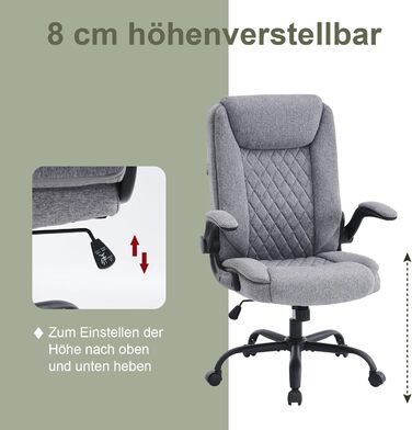 Ергономічне офісне крісло CASTLOVE, крісло керівника з м&39якими підлокітниками, складне, регульоване по висоті, функція гойдання та підголівник, зручне для домашнього офісу, вантажопідйомність 150 кг, сіра тканина