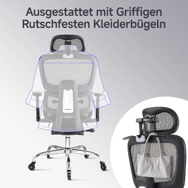 Ергономічне офісне крісло з підставкою для ніг та подушкою для шиї, 5-позиційне регулювання висоти спинки, 2D-підтримка попереку, 3D-підлокітники/підголівник, функція нахилу 145, сітчасте сидіння, гумові колеса, чорний колір.