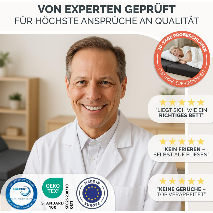 Розкладний матрац Blumtal 140x200 см - 3-секційний розкладний матрац для гостей, надзвичайно товстий (15 см) - розкладний матрац з пінопласту, що дбає про спину - Розкладний матрац чохол антрацитового кольору, приємний для шкіри та пральний, 140 x 200 x 1