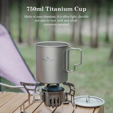 Одностінна титанова кружка Boundless Voyage з кришкою, складна ручка, для активного відпочинку на природі, кемпінгу, надлегка, для води, чаю, кави, 750 мл, 750 мл, 1 упаковка