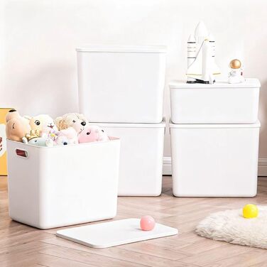 Л 25 л, 6 великих пластикових білих контейнерів для зберігання, кошики, скриня для іграшок з кришкою та ручкою, контейнер-органайзер для дітей, дитячої кімнати, полиць, ігрової кімнати, спальні, офісу, шафи, дому (4XL 2 л), білий колір, 4 XL 2 л, 12