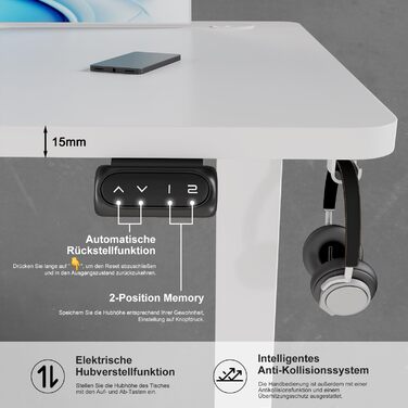 Стіл з регульованою висотою 160 x 70 см, Електрично регульований стійкий стіл для роботи стоячи, Комп&39ютерний стіл з 2 функціями пам&39яті, Ергономічний стіл з регульованою висотою для роботи сидячи/стоячи (білий) Білий 160 x 70 см