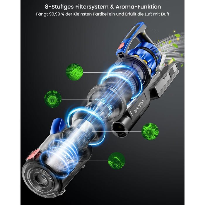Акумуляторний пилосос Anyson, 45KPA/550 Вт, час роботи 60 хвилин, подвійна ручка, 1,5 л пилосос, OLED-дисплей для твердої підлоги/