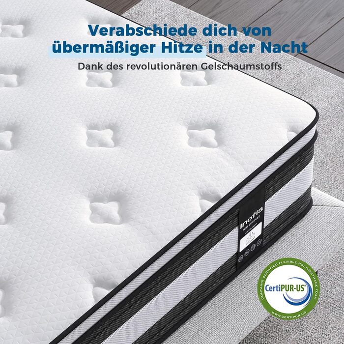 Матрац Inofia H3/H4 180200 28 см - 7-зонний пружинний матрац, пружинний матрац KhlNest у формі кишенькової платформи, сертифікований Oeko-Tex бочковий пружинний матрац у формі кишенькової платформи - 100 ночей пробного сну 180200 см