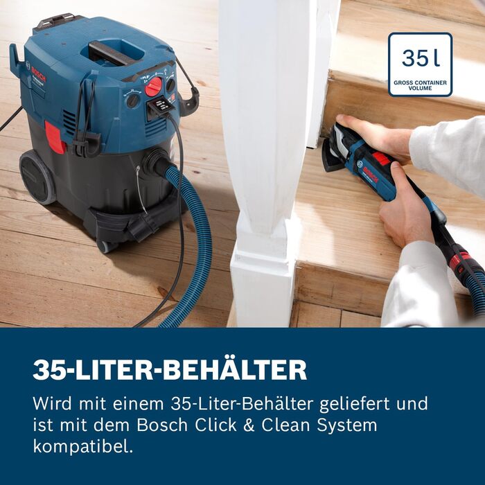 Професійний пилосос Bosch Professional GAS 35 M AFC для вологого та сухого прибирання (потужність 1200 Вт, резервуар 35 л, шланг 5 м)