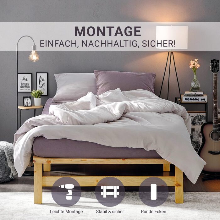 Ліжко Homestyle4u з дерев&39яних піддонів 90x200 з рейковою основою, каркас ліжка, необроблена соснова, масив дерева, односпальне ліжко 90 x 200 см, натуральне дерево