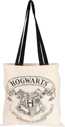 Гаррі Поттер тканинна сумка - Hogwarts Crest Jute Bag Сумка-торбинка Бавовняна сумка з довгими ручками бежевого натурального кольору