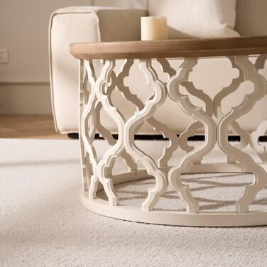 Круглий журнальний столик, дерев&39яний стіл для вітальні з ажурними ніжками, сучасний диванний столик з піднятими краями для вітальні/спальні, круглий журнальний столик Ø76x41см (Ø76x41см)