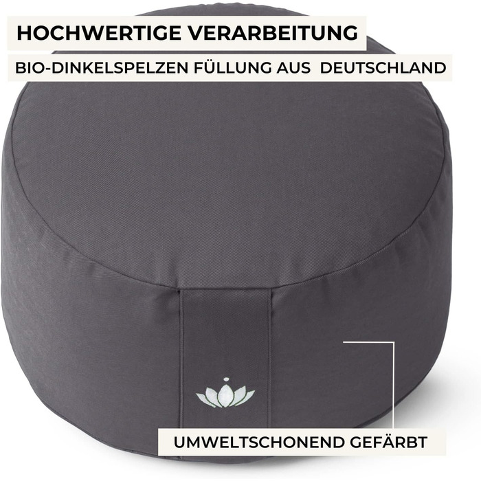 Подушка для медитації Lotuscrafts, надзвичайно висока з висотою сидіння 20 см, подушка для йоги з наповнювачем зі спельти, кругла подушка для йоги, кругла подушка для підлоги, подушка для медитації для йоги, чохол, який можна прати, сертифікована GOTS, ан