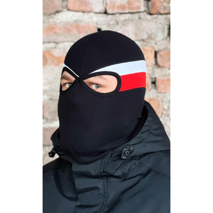 Балаклава PGWEAR Stripe Бавовняна балаклава з лайкрою, еластична та дихаюча Маска для вуличного одягу та активного відпочинку Зроблено в Європі Один розмір Білий/Червоний