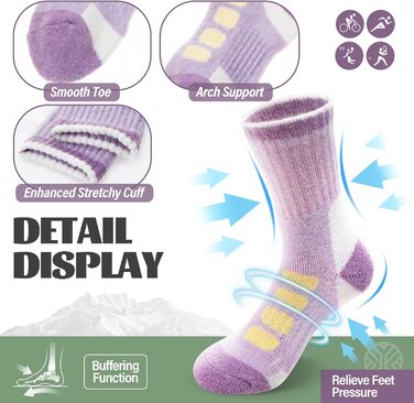 Пар дитячих туристичних шкарпеток з мериносової вовни для хлопчиків, дівчаток та малюків, зимові утеплені товсті шкарпетки-чоботи на теплій підкладці для походів, розміри 29-34, світла клітинка, 6