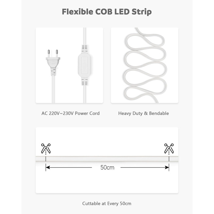 Світлодіодна стрічка ALITOVE COB 230 В пряме підключення 5 М холодна біла 6000K гнучка світлодіодна стрічка зовнішня водонепроникна для освітлення своїми руками та прикраси будинку