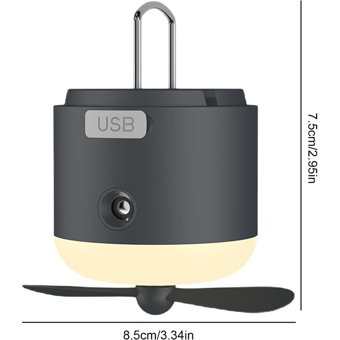 Наметовий світильник з вентилятором - зарядний від USB з 4 швидкостями вітру, як спорядження для виживання Кемпінговий вентилятор з гачком для приміщень, вулиці, офісу, відключення електроенергії, автомобіля, тенту
