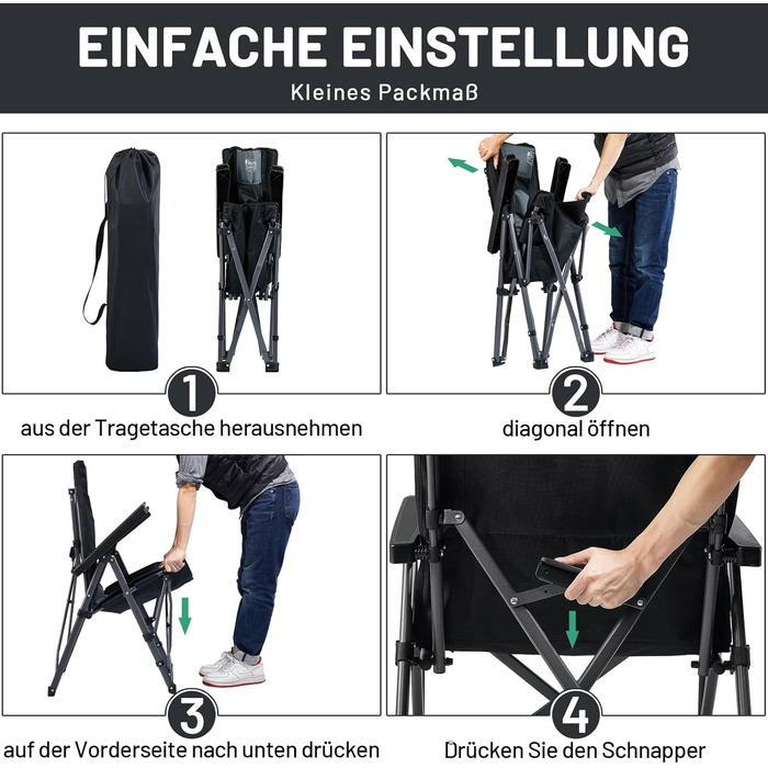 Складаний кемпінговий стілець TIMBER RIDGE, вантажопідйомність 260 кг, регульований у 4 положеннях, м&39який, висока спинка з сумкою для перенесення, кемпінговий стілець, садовий стілець для саду, балкону, кемпера, пікніка, 2 шт. чорного кольору