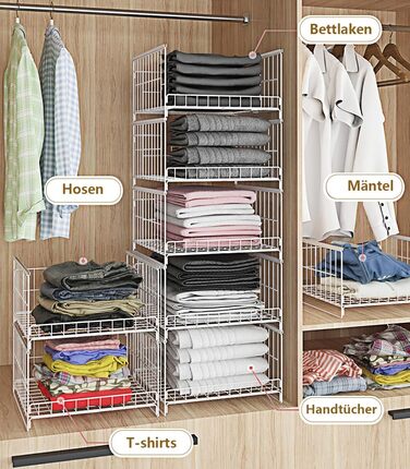 Організатор для шафи з 3 предметів, штабелювана коробка для зберігання, органайзер для шухляд шафи, металева полиця, складна система організації гардеробу для дому, білий, великий