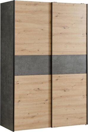 Класична шафа Forte OZZULA 120, шафа з двома розсувними дверима, інженерна деревина, декор дуба Artisan з акцентами під бетон, ширина 120 см, висота 190,5 см, глибина 61,2 см