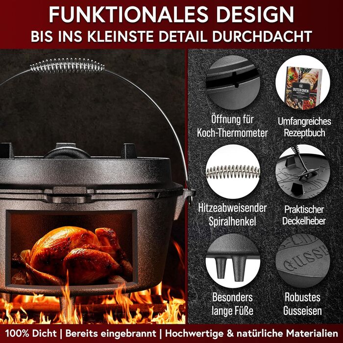 Набір для голландської печі 6 л - Каструля для запікання з практичним підйомником кришки та ніжками Каструля з ніжками 6 літрів