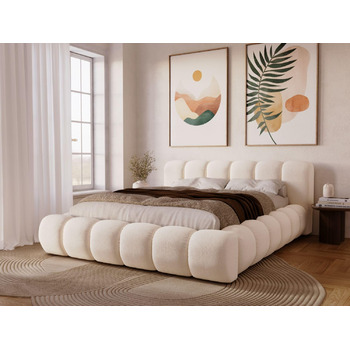 Ліжко GRAINGOLD Doria 180x200, М&39яке ліжко з ящиком для зберігання, Велюр, з рейковим каркасом, з узголів&39ям, без матраца (Кремовий, 180x200) Кремовий 180x200