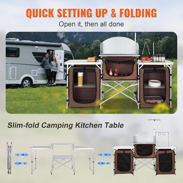 Кухонна шафа для кемпінгу VEVOR 174 x 176 x 46 см, настільна кухня з лампою та гачками, дорожня кухня, складна кухонна коробка для кемпінгу, пікніків тощо.