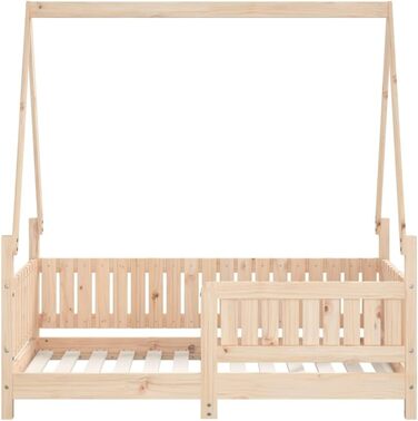 Дитяче ліжко 70x140 см з масиву сосни з дизайном у формі будиночка та міцними ламелями для стійкості та вентиляції, односпальне ліжко з низькою висотою 145,5 x 75,5 x 149 см, натурального кольору