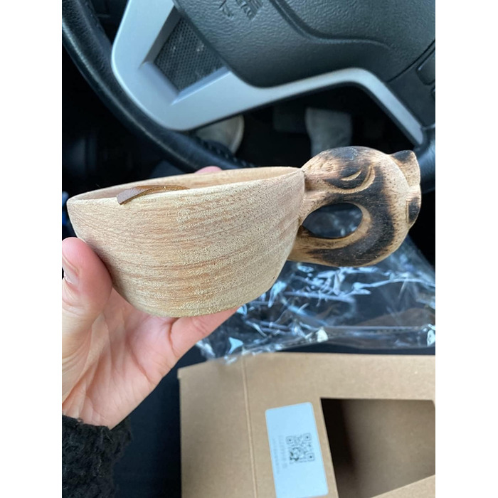 Дерев&39яна чашка MUGUOY Kuksa ручної роботи - чашка із зображенням голови тварини Kuksa Guksi, дерев&39яна чашка kuksa для мандрівників та кемпінгу в буші, гарний подарунок для любителів природи. (Лис*1)