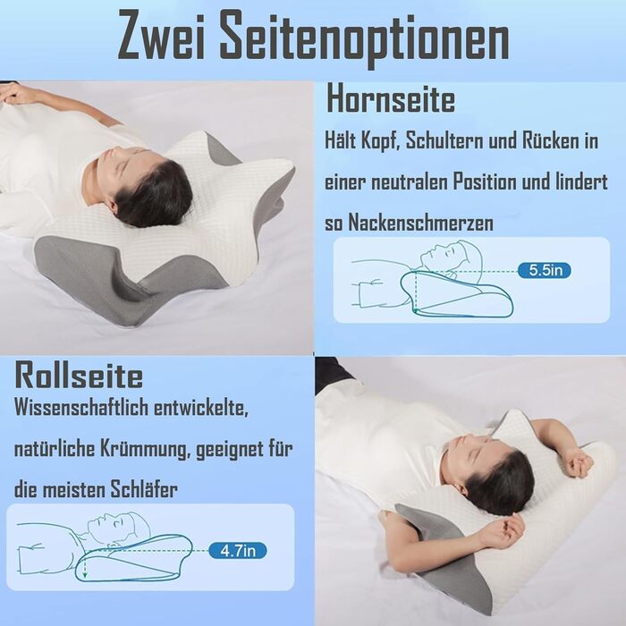 Подушка Curosleep, ергономічна ортопедична подушка, ортопедична подушка для шиї з піни з ефектом пам&39яті, подушка для підтримки шиї для сну на боці, спині та животі (чорна)