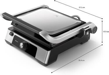 Контактний гриль Philips антипригарне покриття, регулювання температури 60C200C, розкладний корпус 180