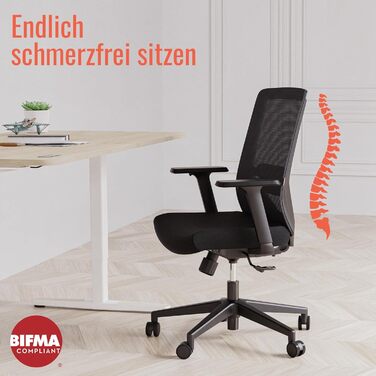 Ергономічне офісне крісло Yaasa Chair Lite, чорного кольору Робоче крісло з поперековою опорою та 1D підлокітниками Обертове крісло з плавно регульованим натягом спинки Домашній офіс та офіс 120 кг, чорний, Lite