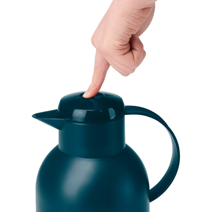 Ізольований глечик Emsa Samba, місткість 1,5 літра, застібка Quick Press, 100 герметичний, зберігає напої гарячими протягом 12 годин і холодними протягом 24 годин, зі скляною підкладкою, зроблено в Німеччині, напівпрозорий/океанський блакитний, N4012000 1