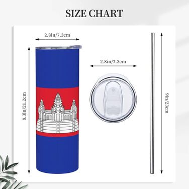 Кухоль з прямою трубочкою, дизайн камбоджійський прапор, друкований, дорожній кухоль, підходить для кемпінгу, офісу та дому, 590 мл