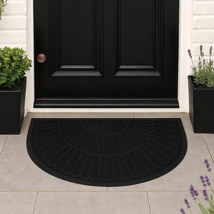 Килимок для дверей Tivoli напівкруглий 60x90 см для використання всередині та зовні приміщень чорний, нековзний, сучасний 3D-дизайн, брудозатримуючий килимок - легкоочисний килимок для дверей, чорний, 60 x 90 см (півколо)