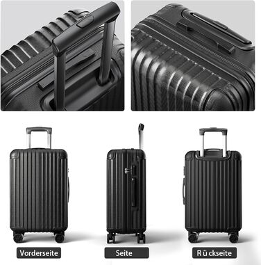 Велика валіза на візках 76x530 см, тверда дорожня валіза з 4 колесами та кодовим замком, легка ручна поклажа, чорний L