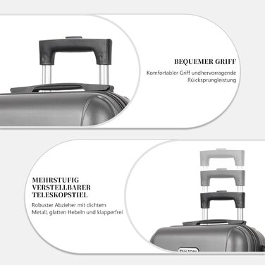 Ручна поклажа, 20-дюймова валіза з твердою оболонкою, візок, легка валіза на колесах з ABS-пластику, дорожня валіза з 4 колесами, 3-значний кодовий замок (темно-сірий, 41 л) Темно-сіра ручна поклажа (M)