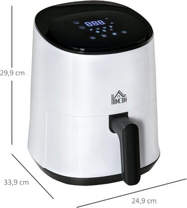 Аерофритюрниця HOMCOM 2,5 л 1300 Вт з 7 меню Кошик з антипригарним покриттям для здорового приготування їжі без олії з низьким вмістом жиру Сталь БілийЧорний 33,9 x 24,9 x 29,9 см