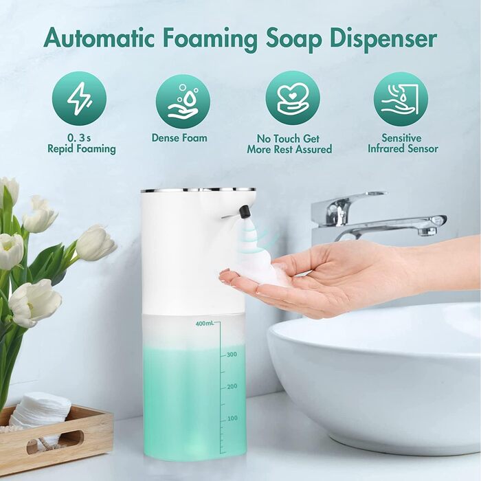 Автоматичний дозатор мила JOFLVA, настінний дозатор мила без свердління, електричний дозатор мила 400 мл, перезаряджається від USB