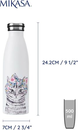 Пляшка MIKASA Tipperleyhill з нержавіючої сталі з подвійними стінками, 500 мл, вакуумно-ізольована, зберігає напої гарячими та холодними, пляшка з нержавіючої сталі без бісфенолу А з принтом кота