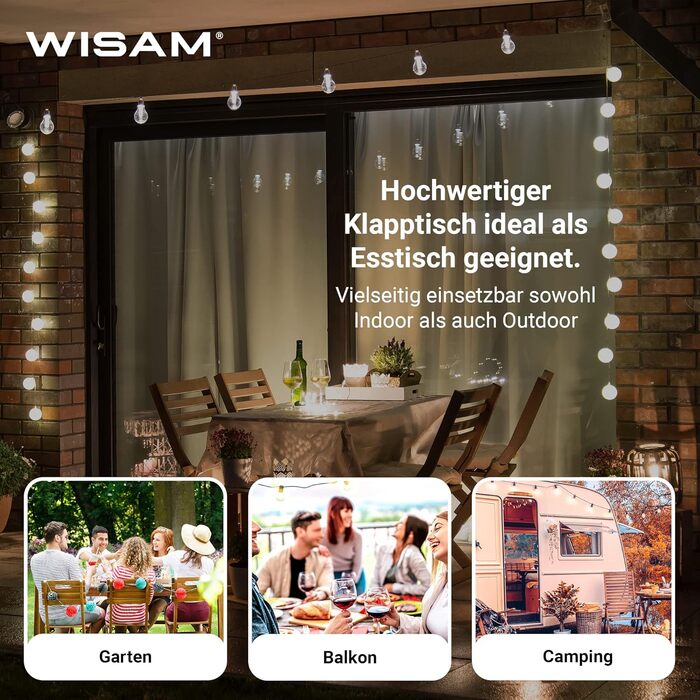 Пластиковий розкладний стіл Wisam, садовий стіл, обідній стіл, кемпінговий стіл, стіл-валіза, складаний 180 см, ідеально підходить для саду, балкону, кемпінгу
