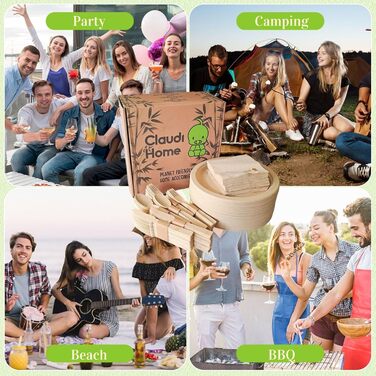 Компостованих бамбукових ложок 16 см екологічно чисті одноразові столові прибори без деревного присмаку Екологічно чисті та без присмаку Пікнік, барбекю, вечірка Claudi Home 300 ложок XL, 300