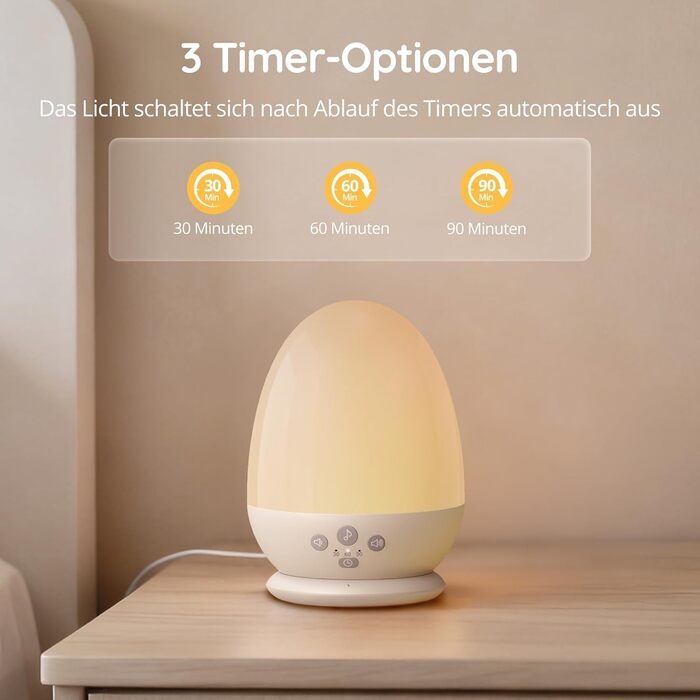 Нічник JolyWell для дітей з генератором білого шуму, RGB-нічник з регульованою яскравістю для немовлят, 3 колірні температури, плавне регулювання яскравості, дитячий нічник з 18 типами білого шуму, з таймером та зарядкою через USB-C