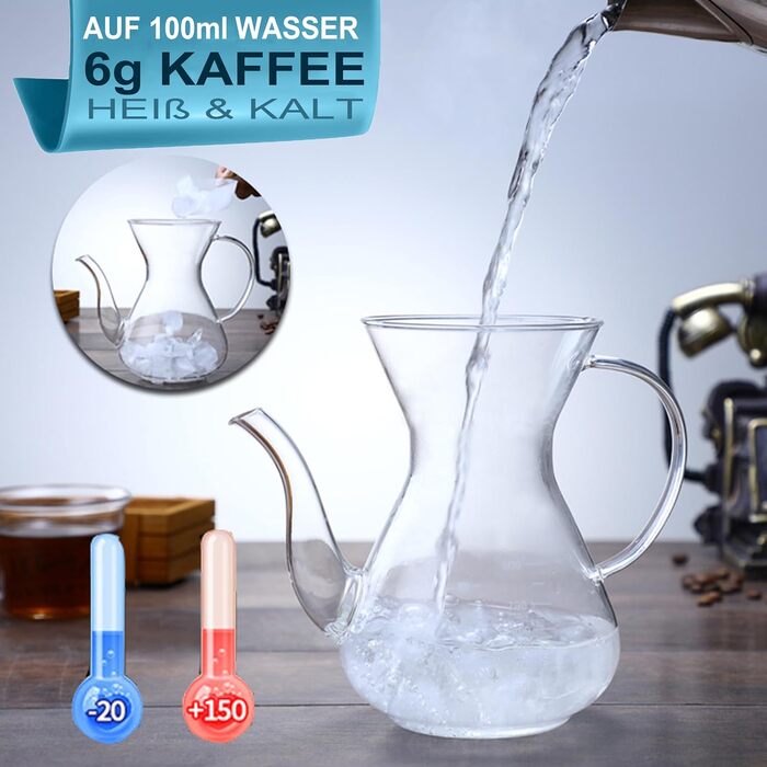 Кавоварка Pauzema 800 мл, кавоварка з постійним фільтром 6-8 чашок з ручкою Графин для кави Боросилікатне скло Термостійке