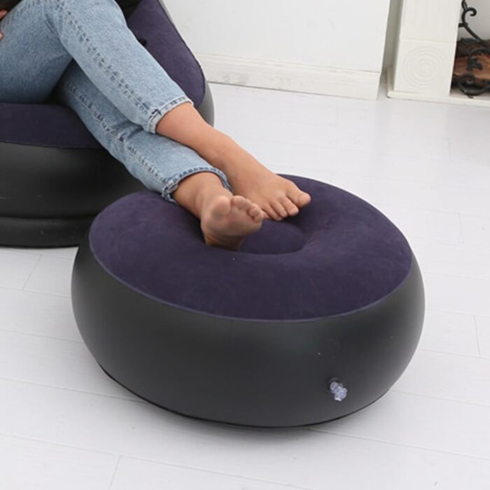 Надувне крісло, надувний шезлонг, надувне крісло, надувний лежак з пуфом для кемпінгу, ігор, обідніх перерв, садових вечірок, прийняття сонячних ванн (синій)