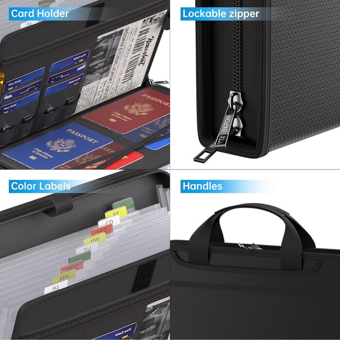 Папка для документів формату А4, вогнетривка розширювана папка для файлів, папка для файлів з кількома відділеннями, 13 відділень, вогнетривка сумка для документів з ручкою та етикетками, портативна, безпечне зберігання файлів/рахунків/квитанцій формату А