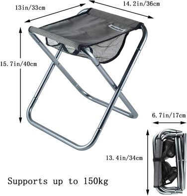 Невеликий портативний складний стілець, міні-стільці для кемпінгу на відкритому повітрі, складний кемпінговий стілець, легкий для кемпінгу, риболовлі, пікніків, подорожей та походів, 13x14,2x15,7 дюймів, сріблястий