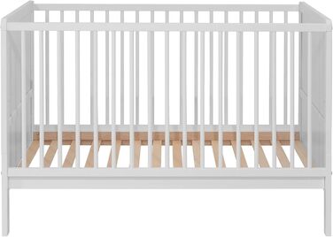 Дитяче ліжко Nelly 120x60 см Дитяче ліжко Біле Букове дерево Регульована висота у 2 напрямках 3 знімні перекладини Сертифіковано EN 716